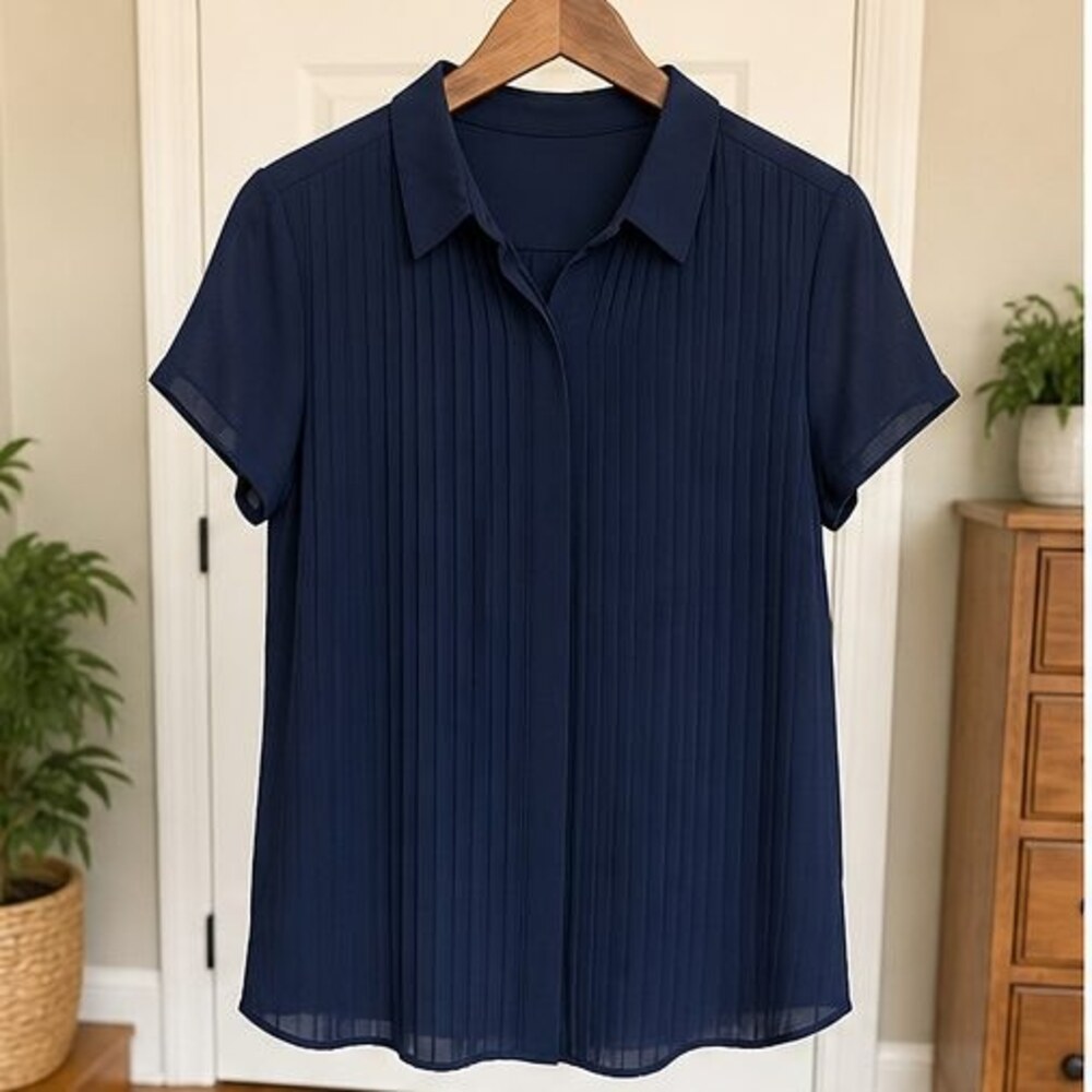 Navy Pleated Blouse